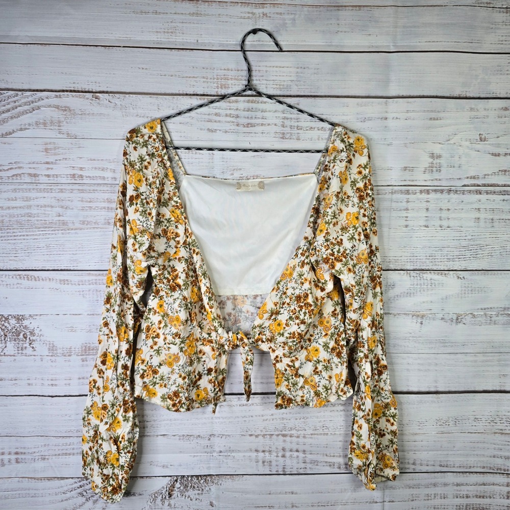 Altar'd State Floral Tie Front Crop Top Blouse Medium Cottagecore